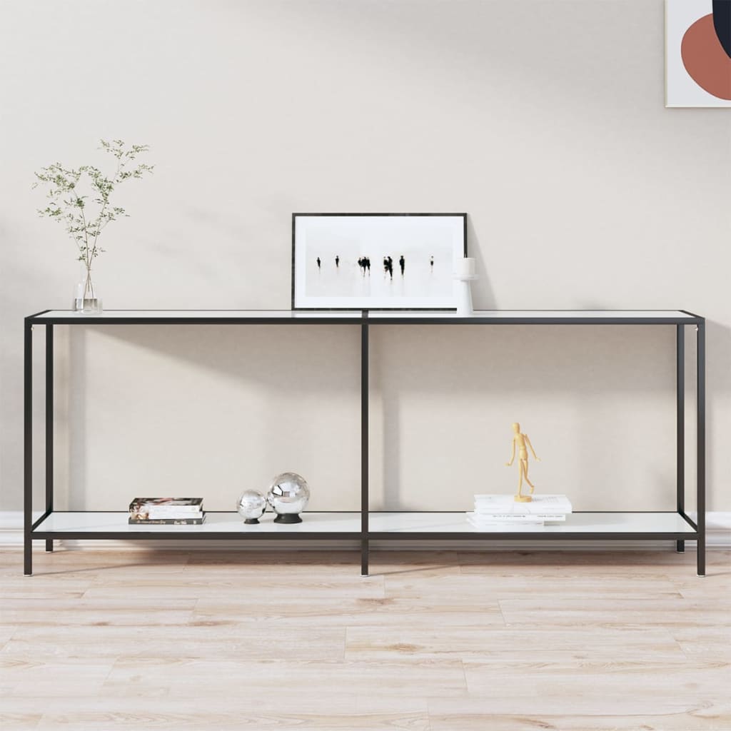 konsolbord 200x35x75,5 cm hærdet glas hvid