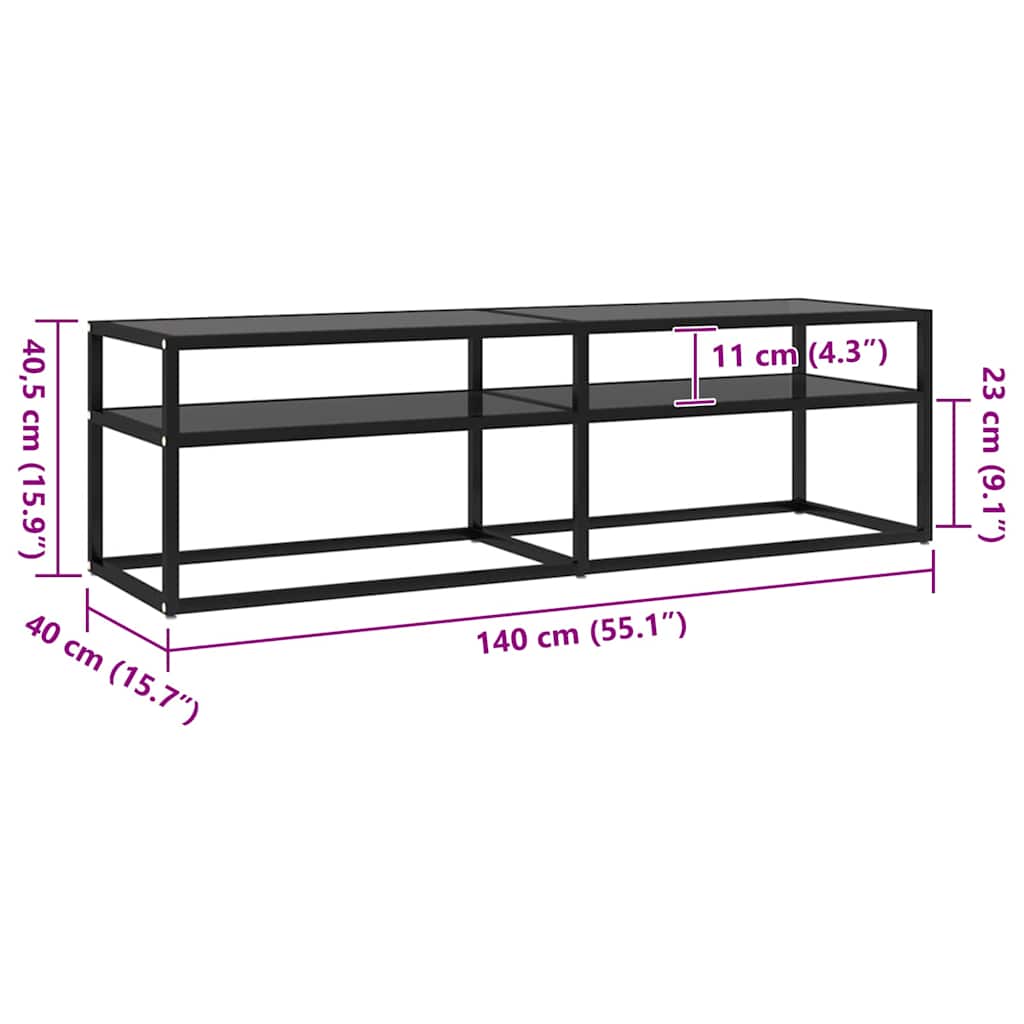 tv-bord 140x40x40,5 cm hærdet glas sort