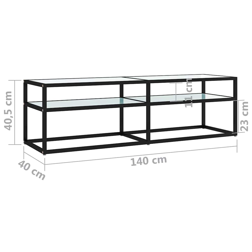 tv-bord 140x40x40,5 cm hærdet glas marmoreffekt hvid