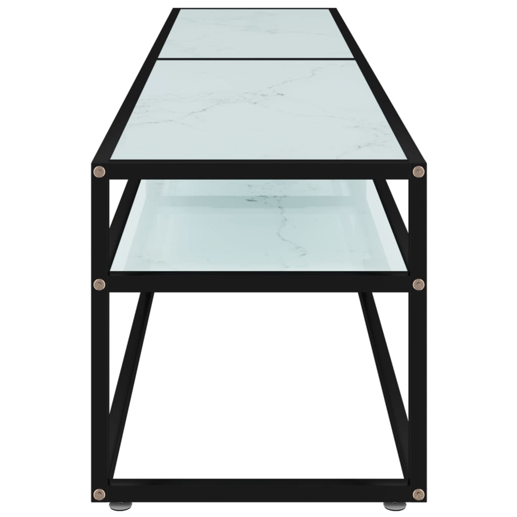tv-bord 180x40x40,5 cm hærdet glas marmoreffekt hvid