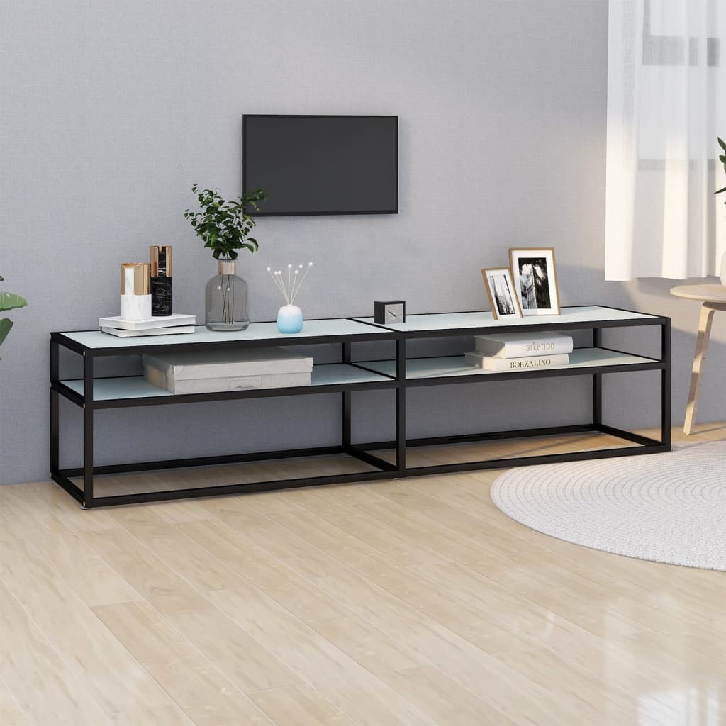 tv-bord 180x40x40,5 cm hærdet glas marmoreffekt hvid