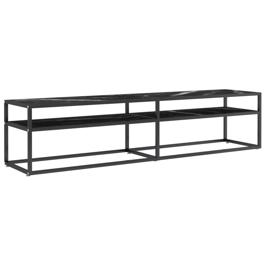 tv-bord 180x40x40,5 cm hærdet glas marmoreffekt sort