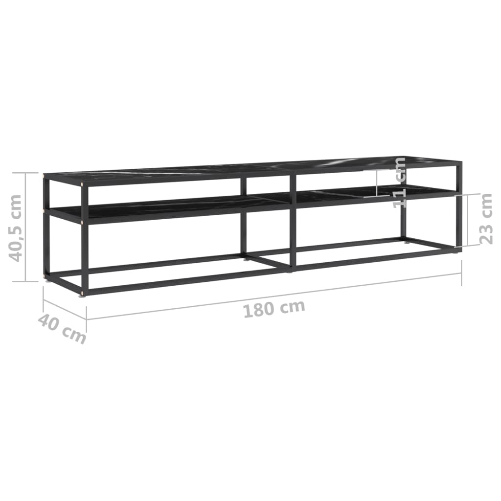 tv-bord 180x40x40,5 cm hærdet glas marmoreffekt sort