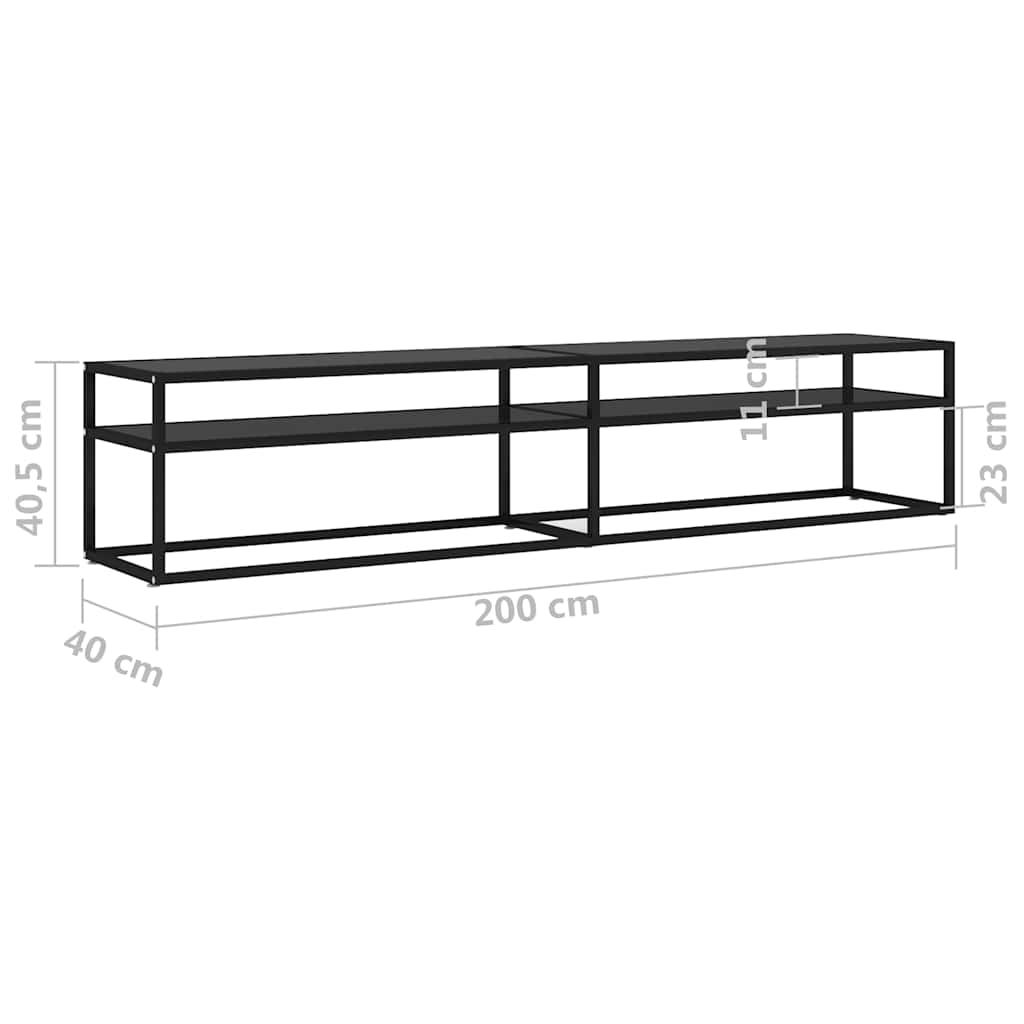 tv-bord 200x40x40,5 cm hærdet glas sort