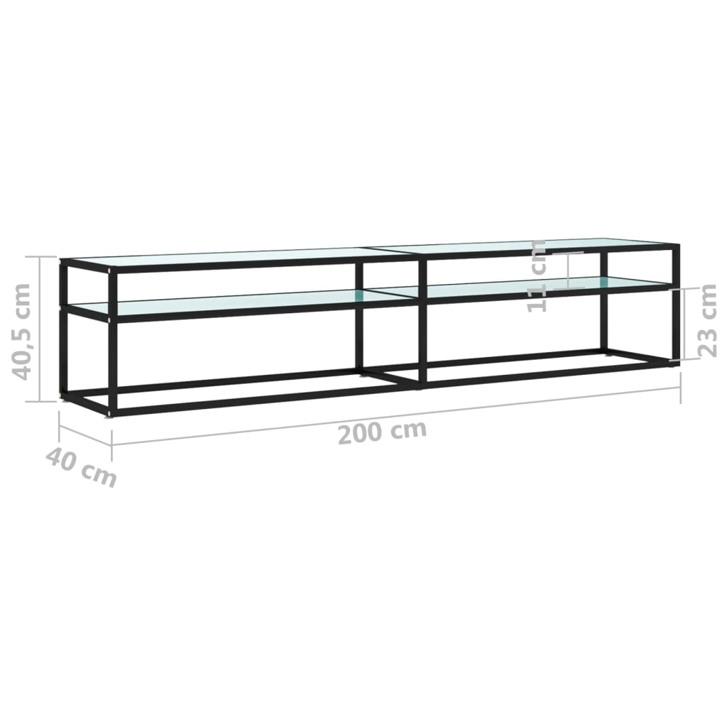 tv-bord 200x40x40,5 cm hærdet glas marmoreffekt hvid