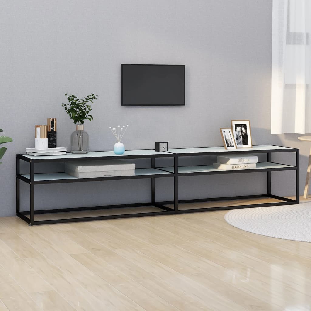 tv-bord 200x40x40,5 cm hærdet glas marmoreffekt hvid