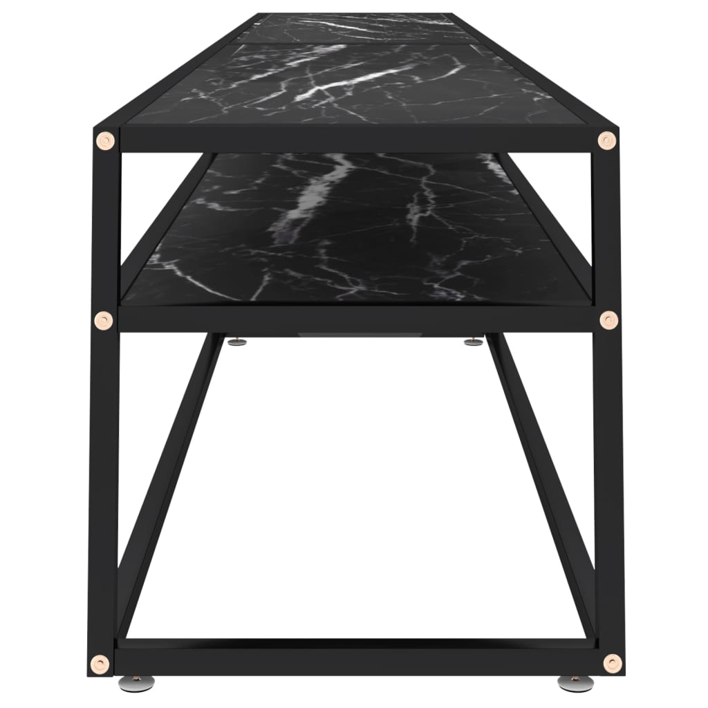 tv-bord 220x40x40,5 cm hærdet glas marmoreffekt sort