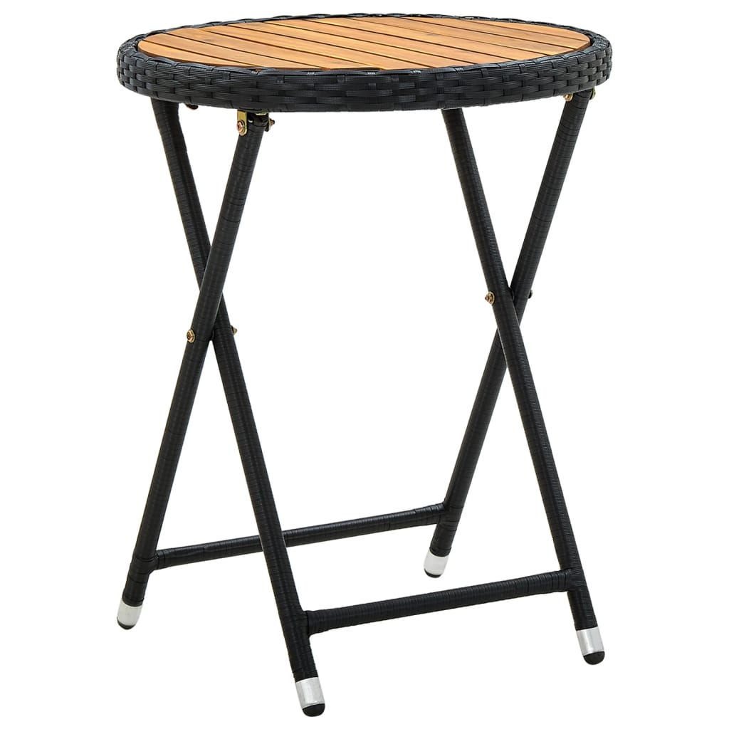 tebord 60 cm massivt akacietræ og polyrattan sort