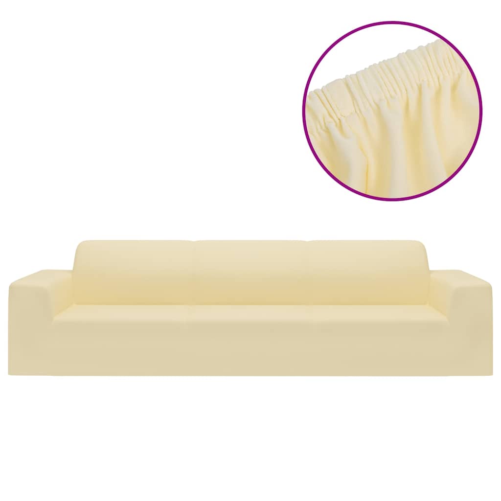elastisk 4-personers sofabetræk polyesterjersey cremefarvet