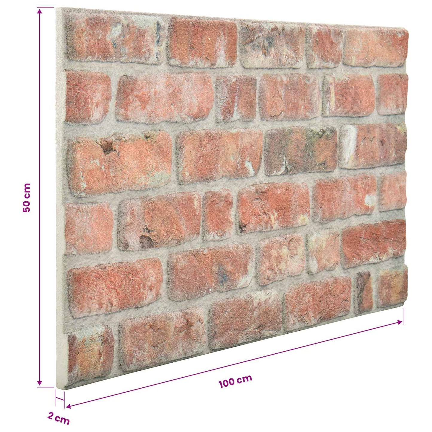 Vægpaneler 10 stk. 100 x 50 cm Rød EPS Skum