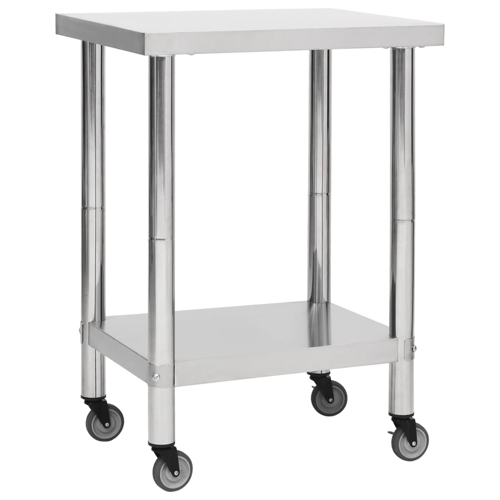 arbejdsbord med hjul til køkken 60x30x85 cm rustfrit stål