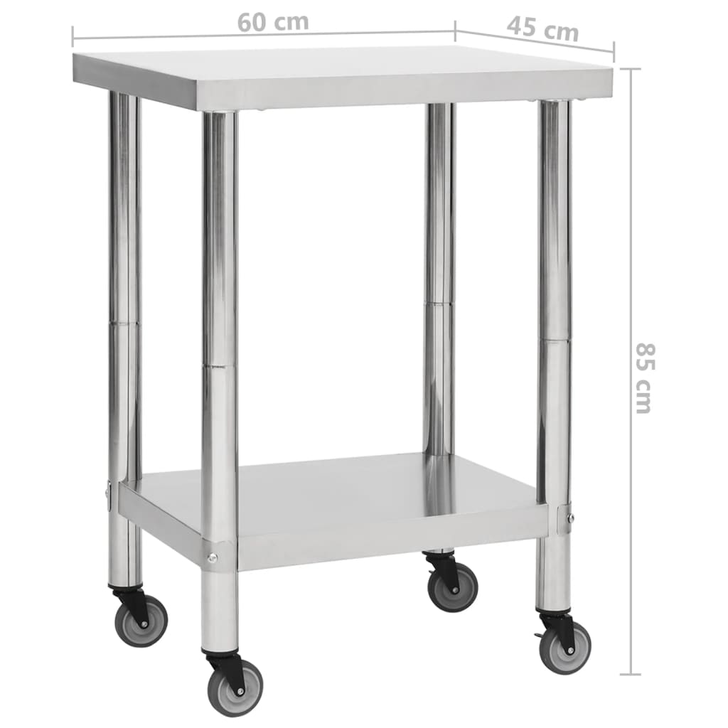 arbejdsbord med hjul til køkken 60x45x85 cm rustfrit stål