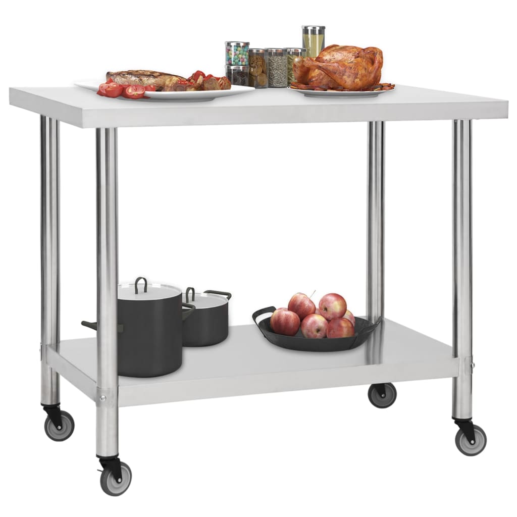 arbejdsbord med hjul til køkken 100x30x85 cm rustfrit stål