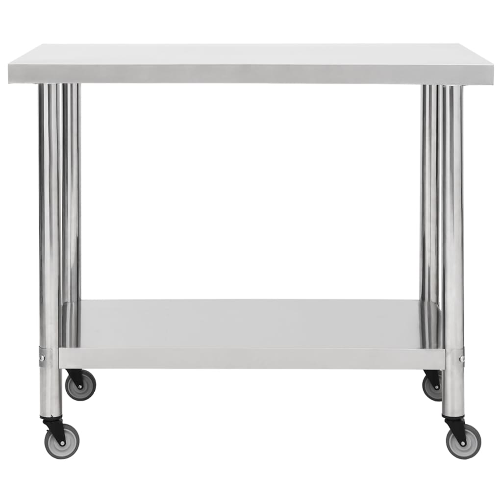 arbejdsbord med hjul til køkken 100x45x85 cm rustfrit stål