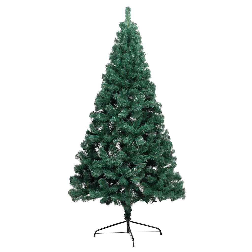 kunstigt halvt juletræ med lys og kuglesæt 210 cm grøn