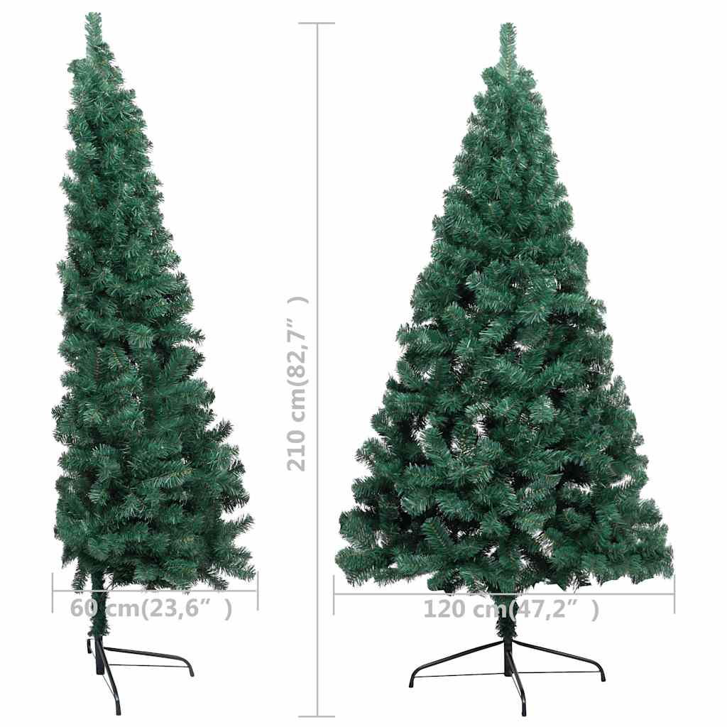 kunstigt halvt juletræ med lys og kuglesæt 210 cm grøn