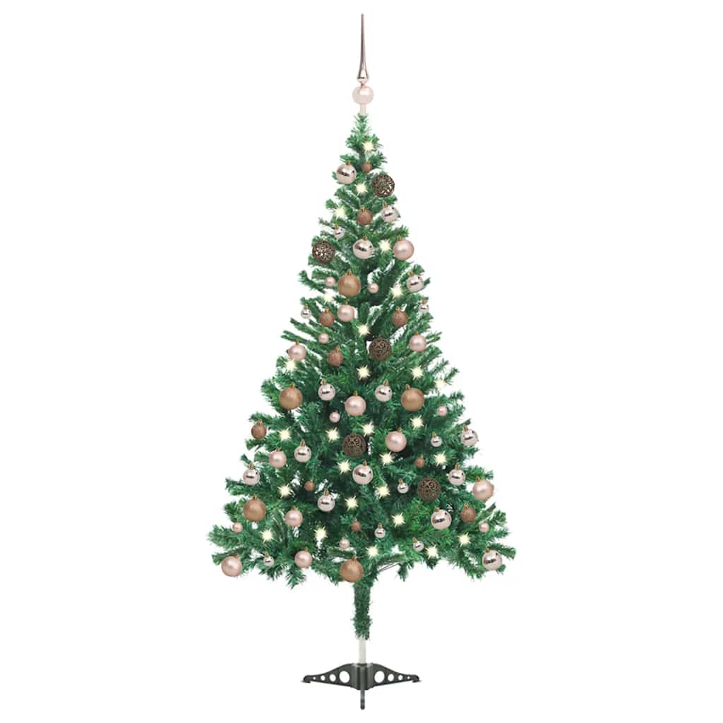 kunstigt juletræ med lys og kuglesæt 120 cm 230 grene
