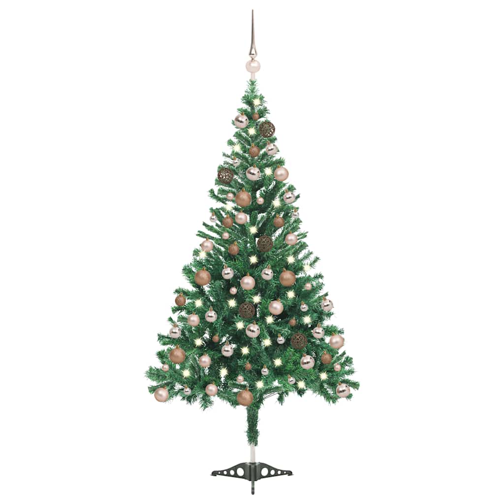 kunstigt juletræ med lys og kuglesæt 180 cm 564 grene