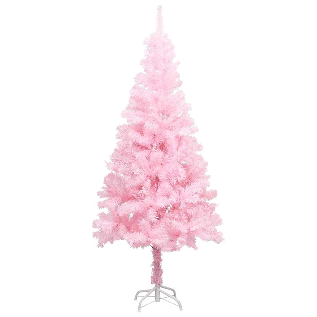 kunstigt juletræ med lys og kuglesæt 120 cm PVC lyserød