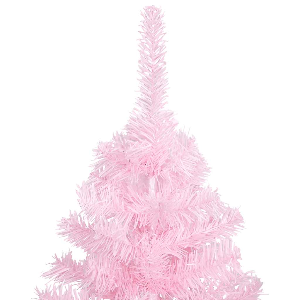 kunstigt juletræ med lys og kuglesæt 120 cm PVC lyserød