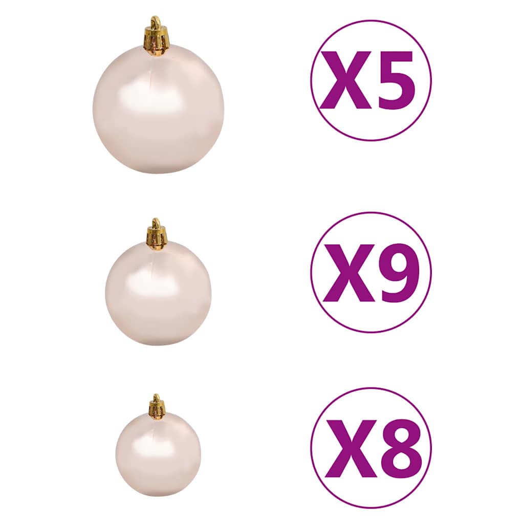 kunstigt juletræ med lys og kuglesæt 150 cm PVC lyserød