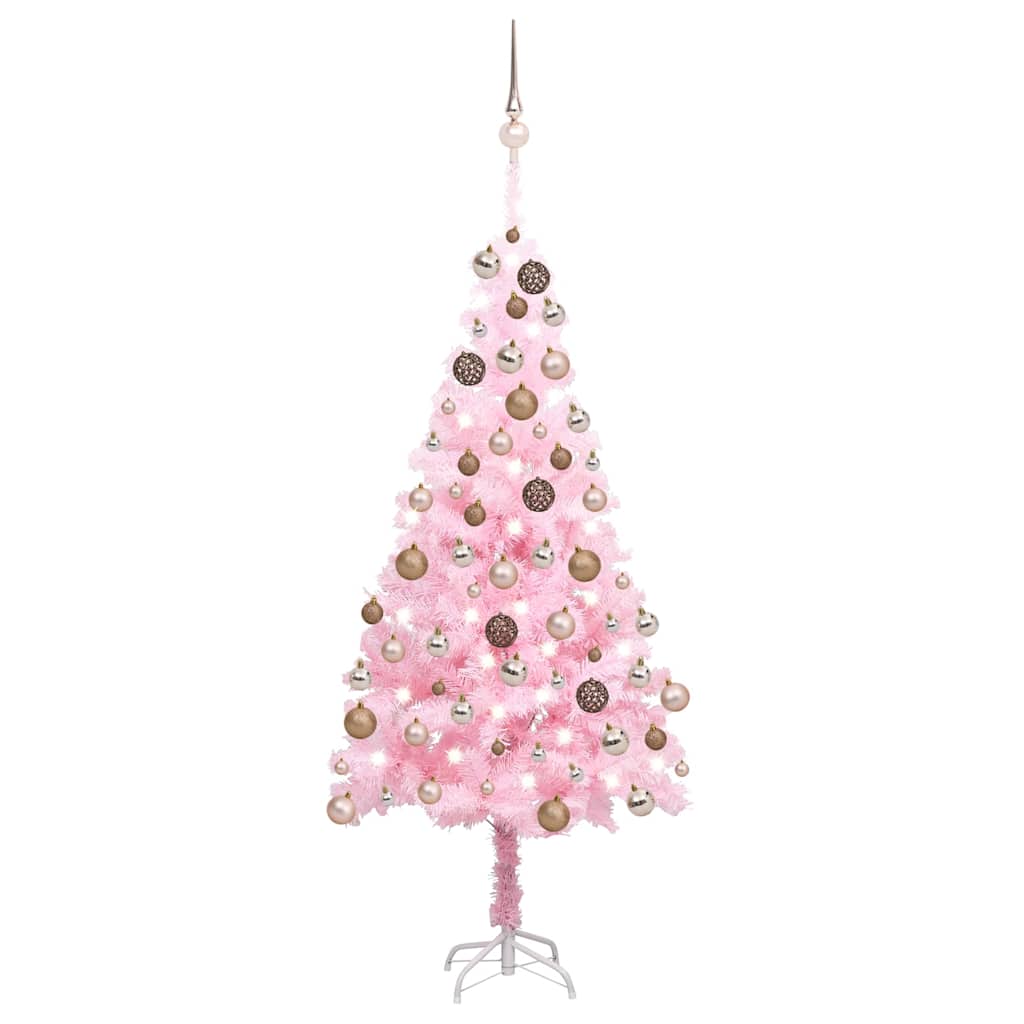kunstigt juletræ med lys og kuglesæt 180 cm PVC lyserød