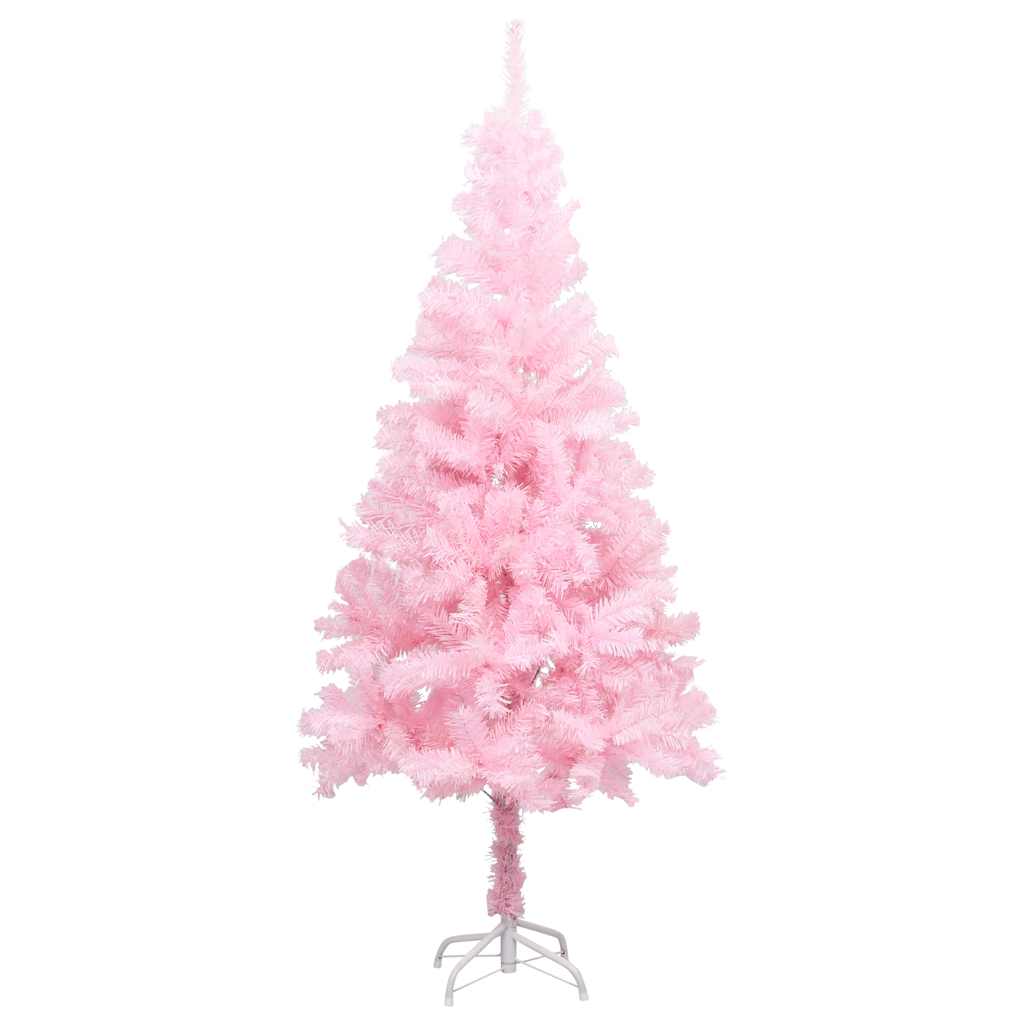 kunstigt juletræ med lys og kuglesæt 180 cm PVC lyserød