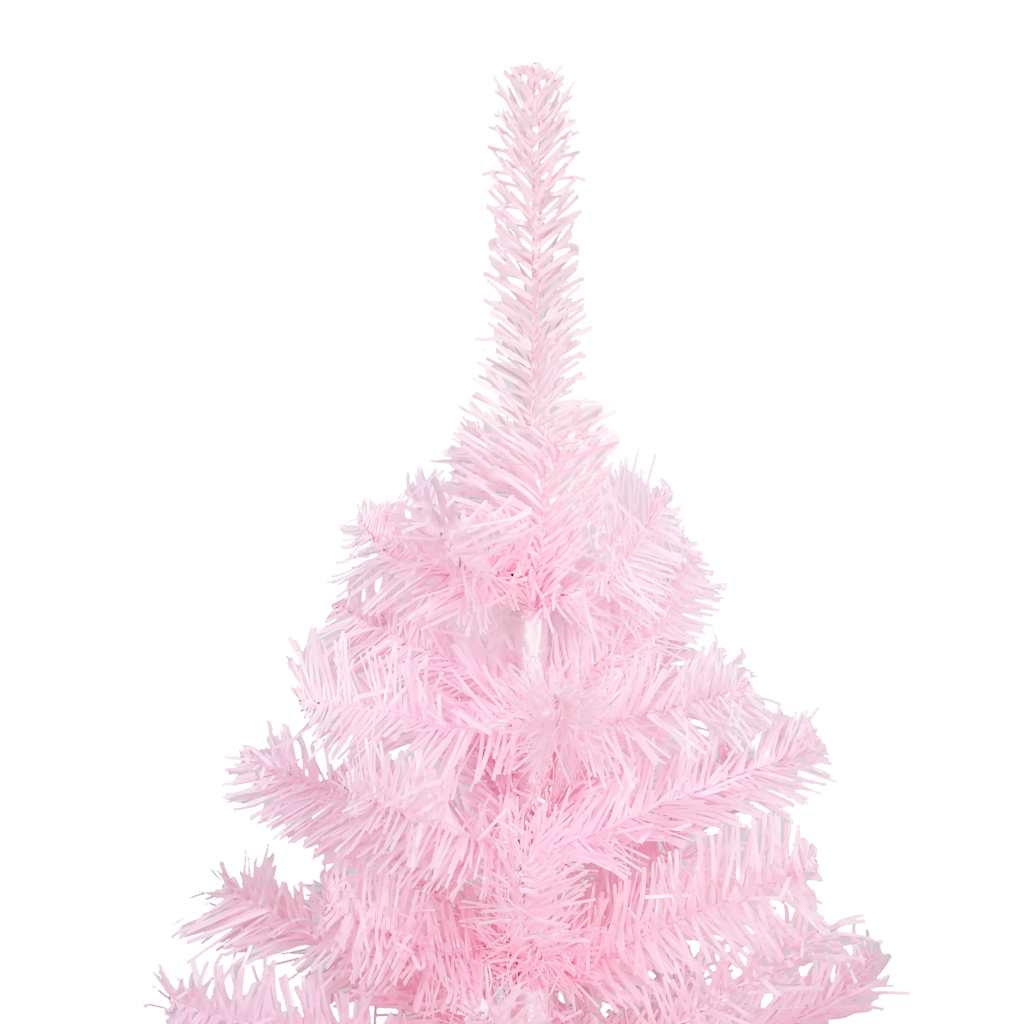 kunstigt juletræ med lys og kuglesæt 180 cm PVC lyserød