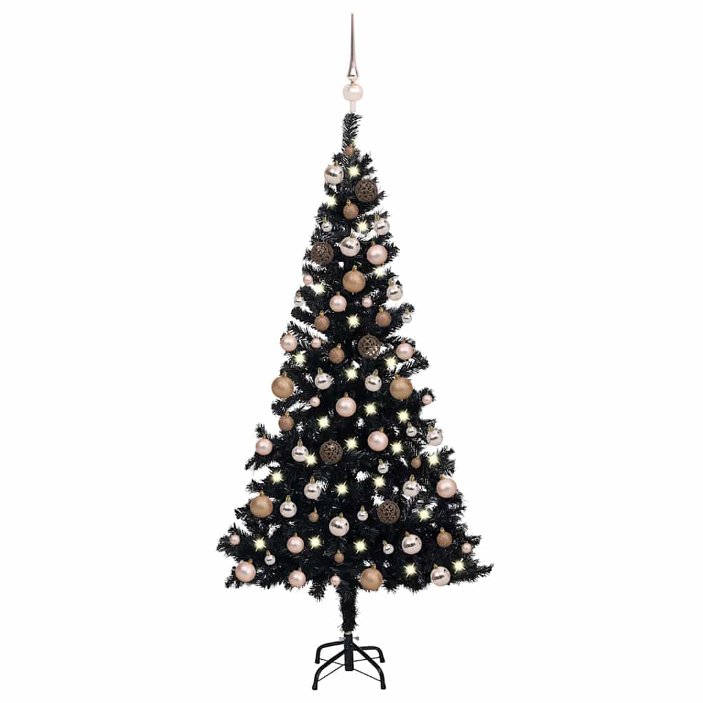 kunstigt juletræ med lys og kuglesæt 120 cm PVC sort