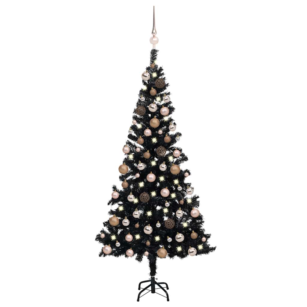 kunstigt juletræ med lys og kuglesæt 150 cm PVC sort