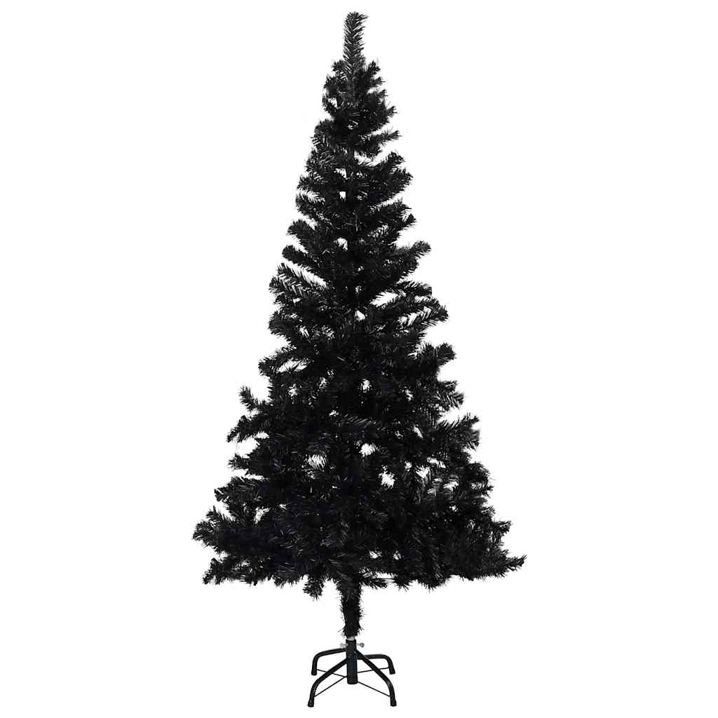kunstigt juletræ med lys og kuglesæt 150 cm PVC sort