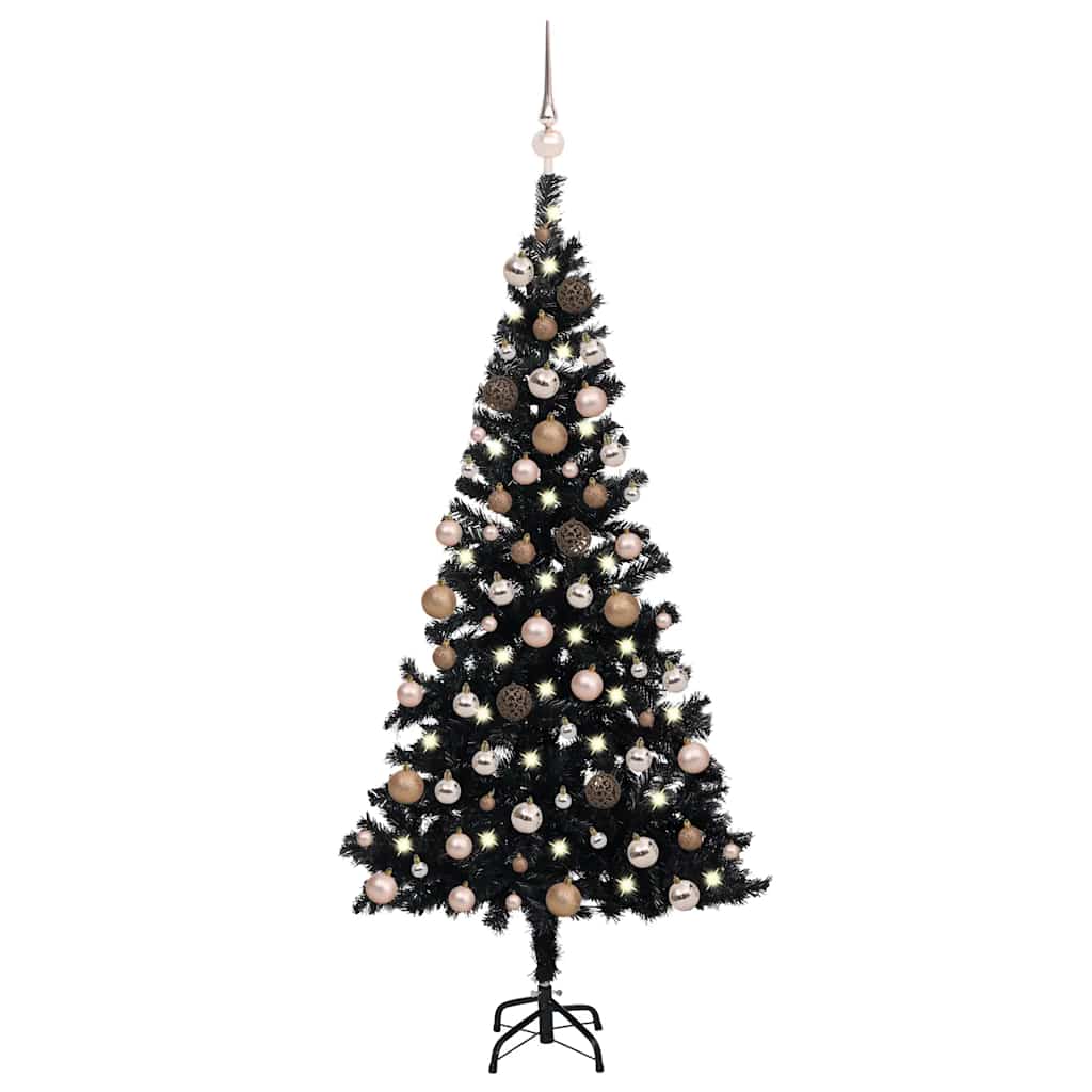 kunstigt juletræ med lys og kuglesæt 180 cm PVC sort