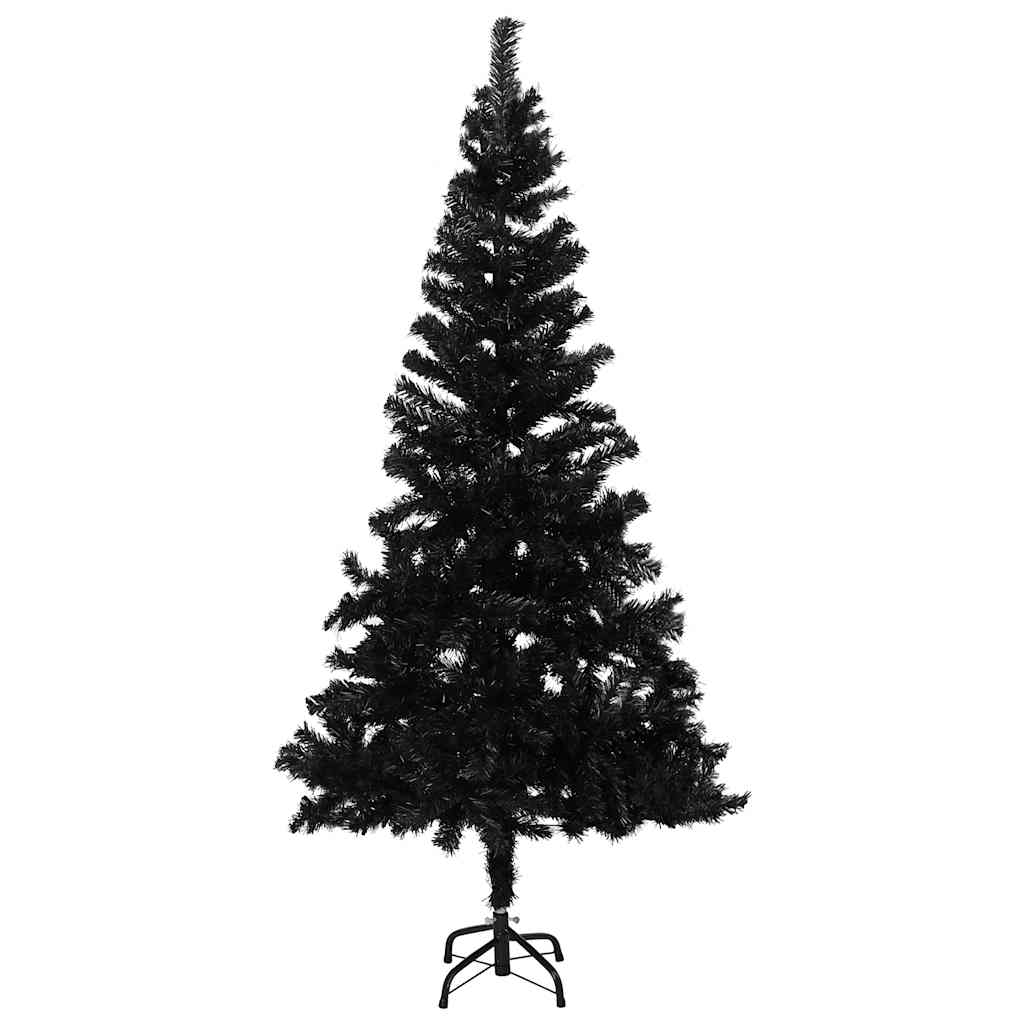 kunstigt juletræ med lys og kuglesæt 180 cm PVC sort