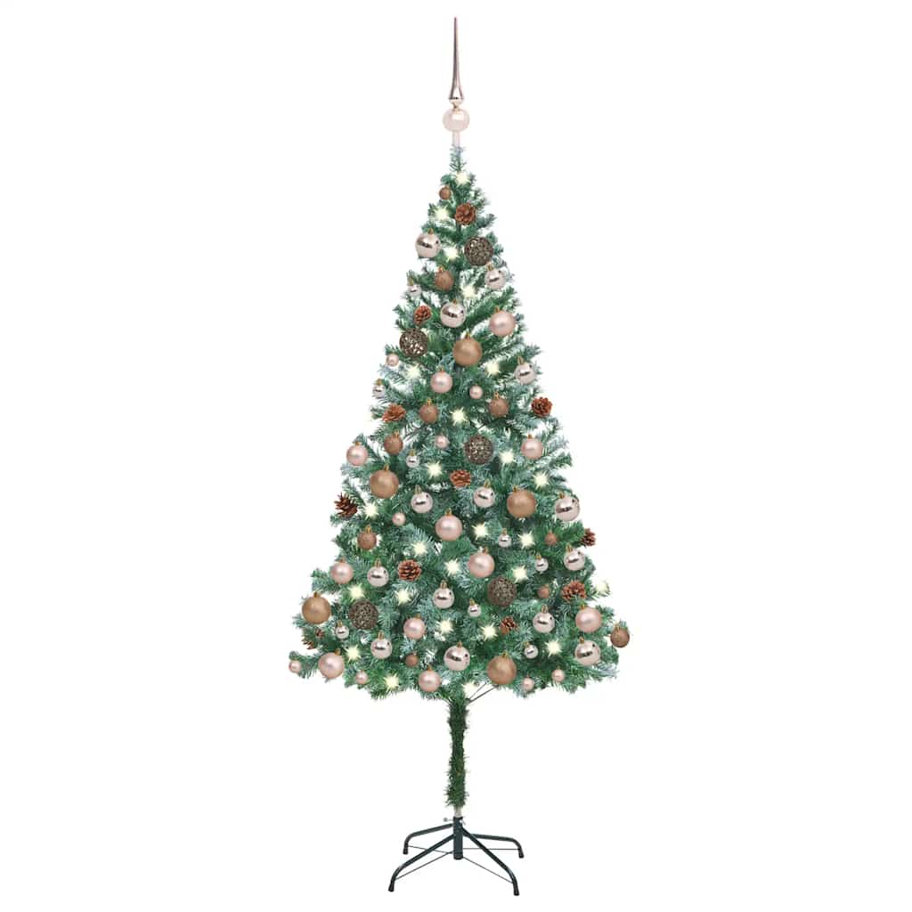 juletræ med lys + julekugler og grankogler 180 cm