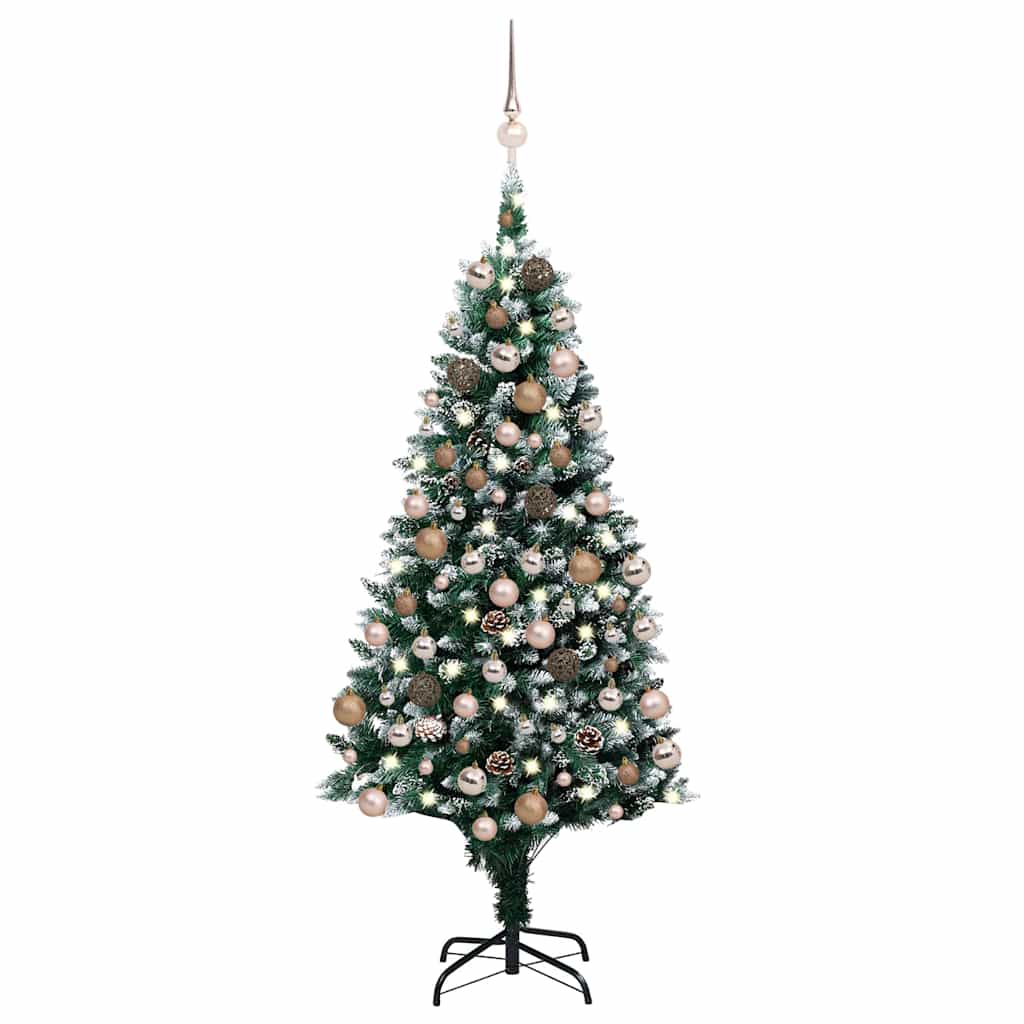 kunstigt juletræ med LED og kuglesæt og fyrrekogler 180 cm