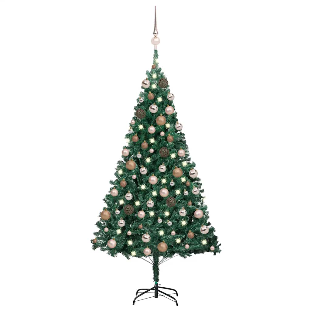 kunstigt juletræ med lys og kuglesæt 150 cm PVC grøn