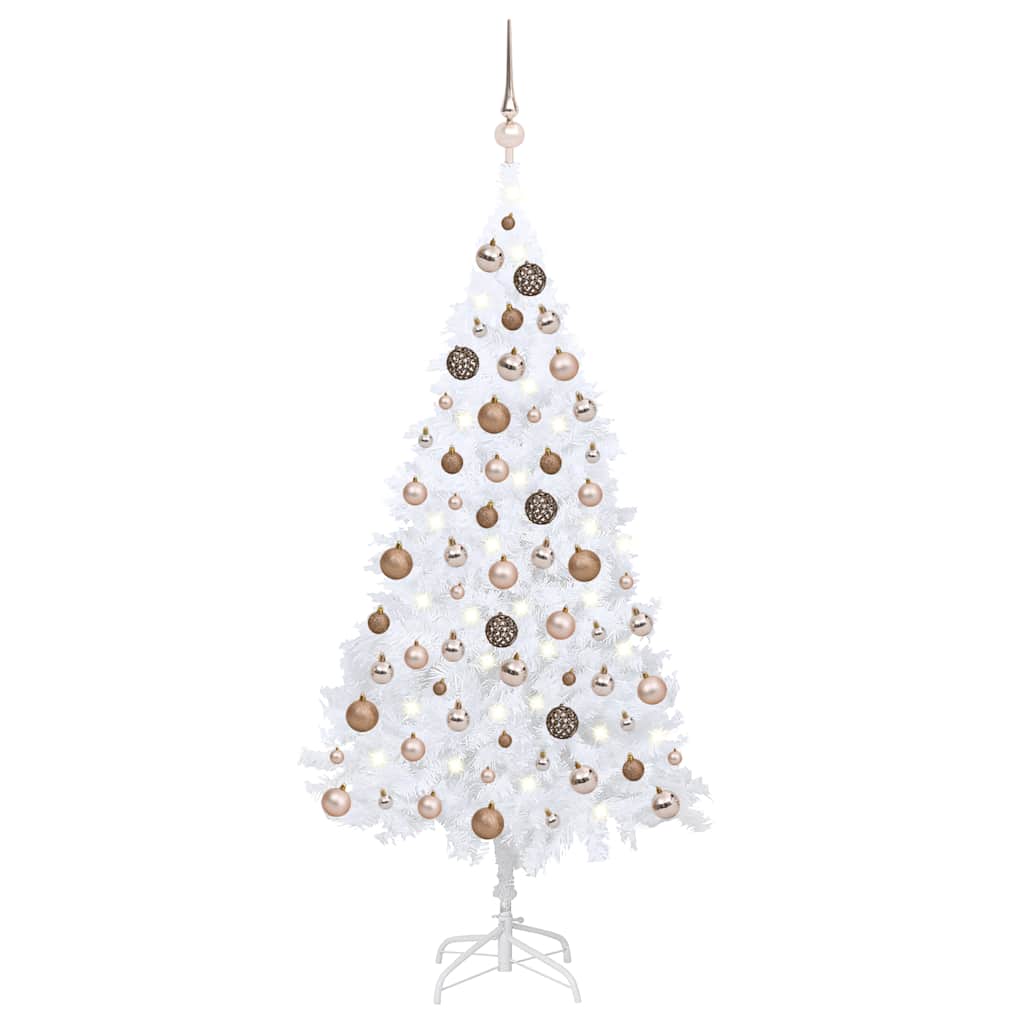 kunstigt juletræ med lys og kuglesæt 120 cm PVC hvid
