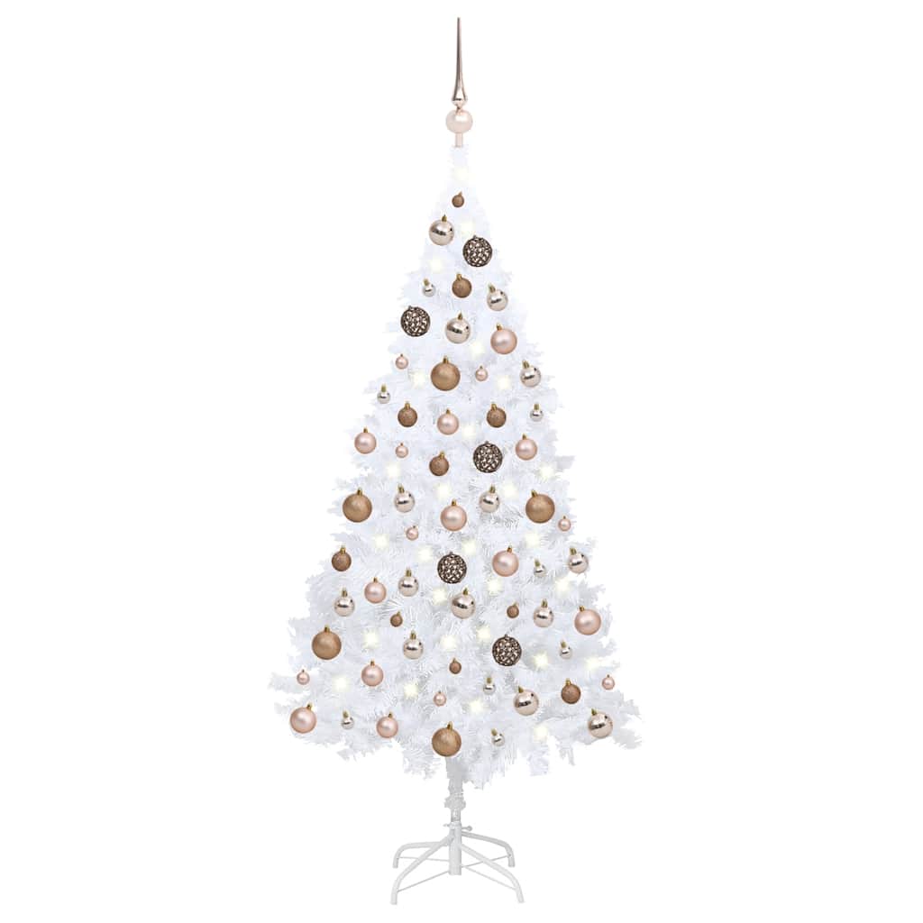 kunstigt juletræ med lys og kuglesæt 150 cm PVC hvid