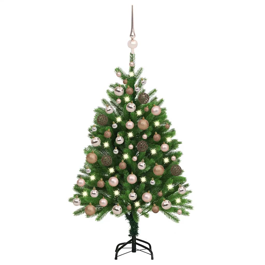 kunstigt juletræ med lys og kuglesæt 120 cm grøn