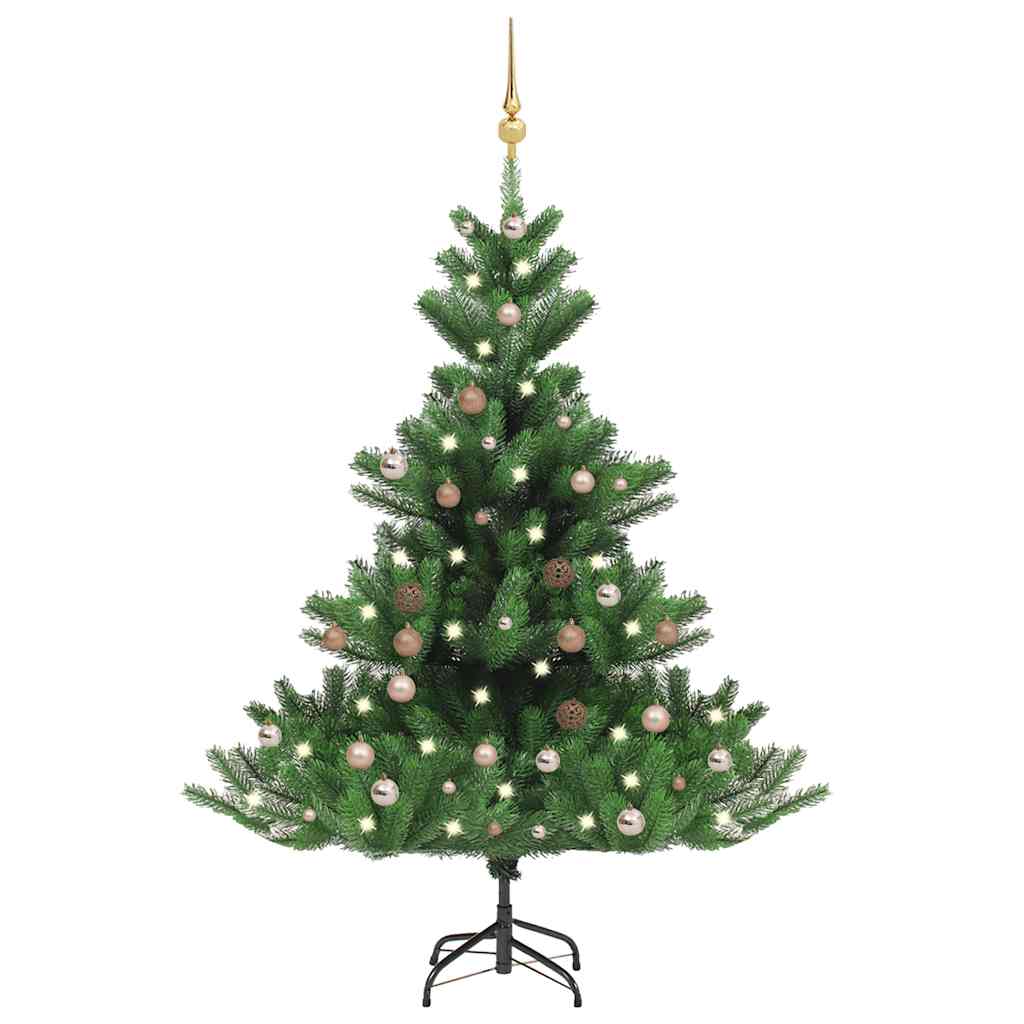 kunstigt juletræ nordmannsgran LED og kuglesæt 150 cm grøn