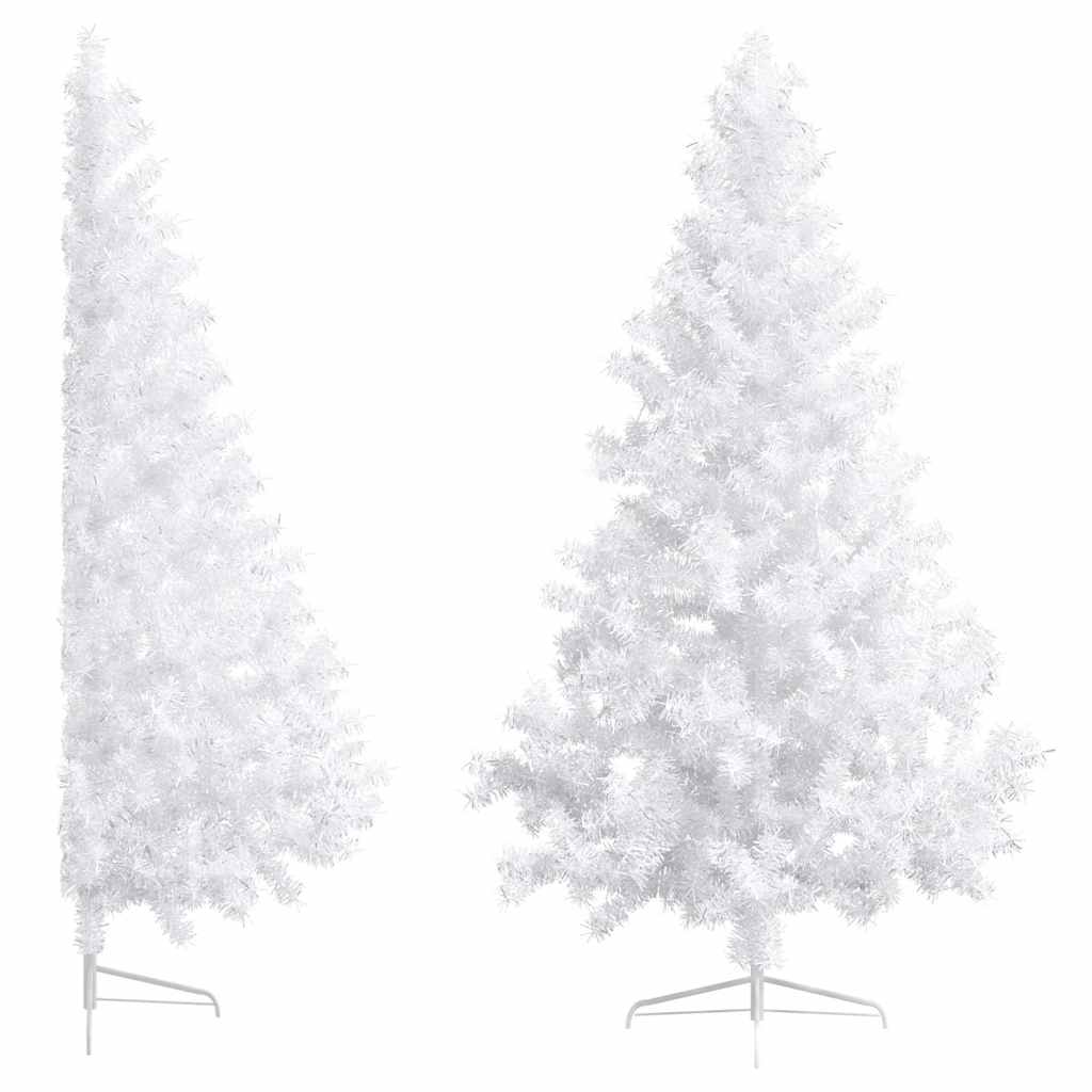 kunstigt halvt juletræ med lys og kuglesæt 210 cm hvid