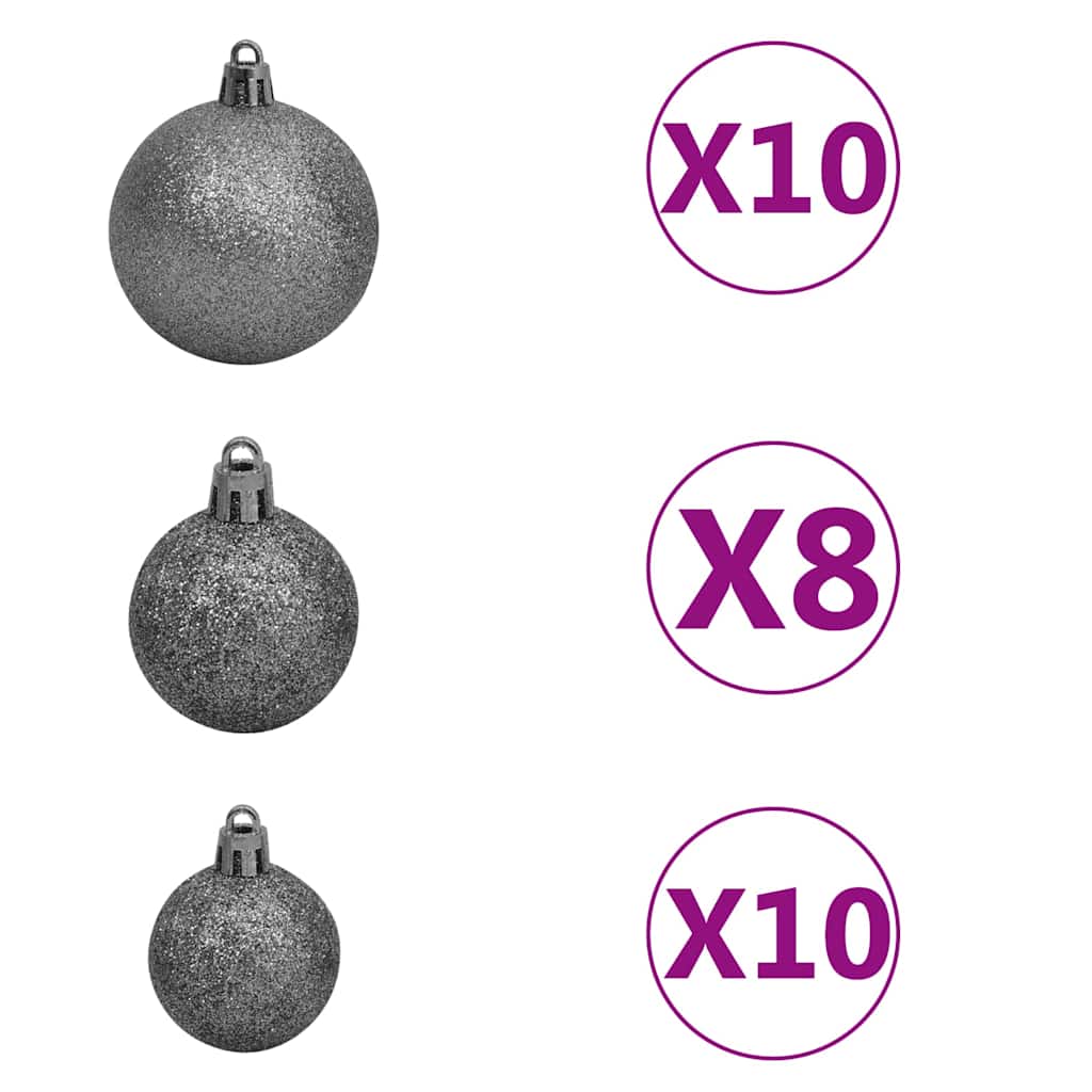 kunstigt halvt juletræ med lys og kuglesæt 210 cm hvid