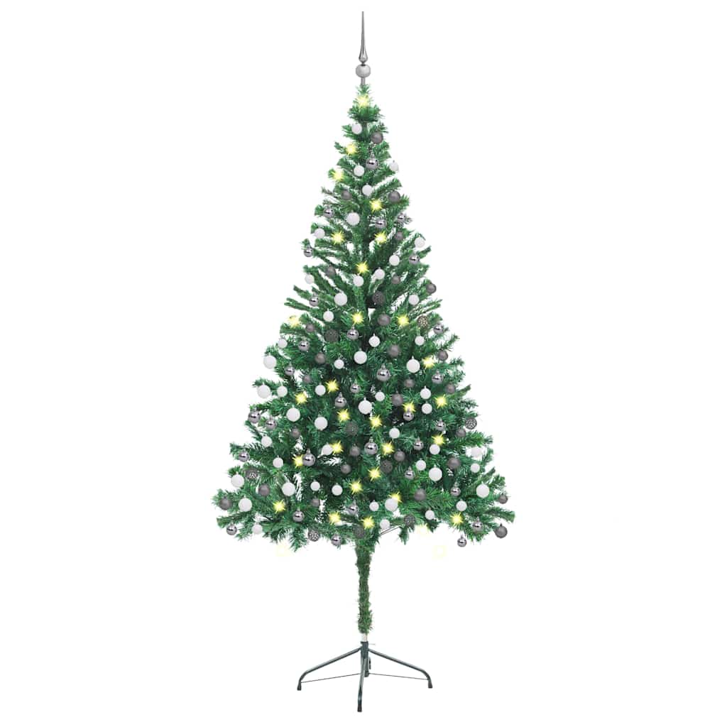 kunstigt juletræ med lys og kuglesæt 210 cm 910 grene