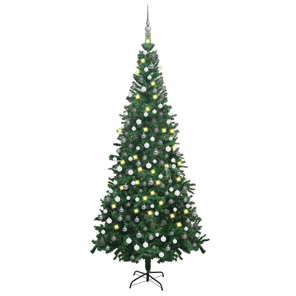 kunstigt juletræ med lys og kuglesæt 240 cm grøn