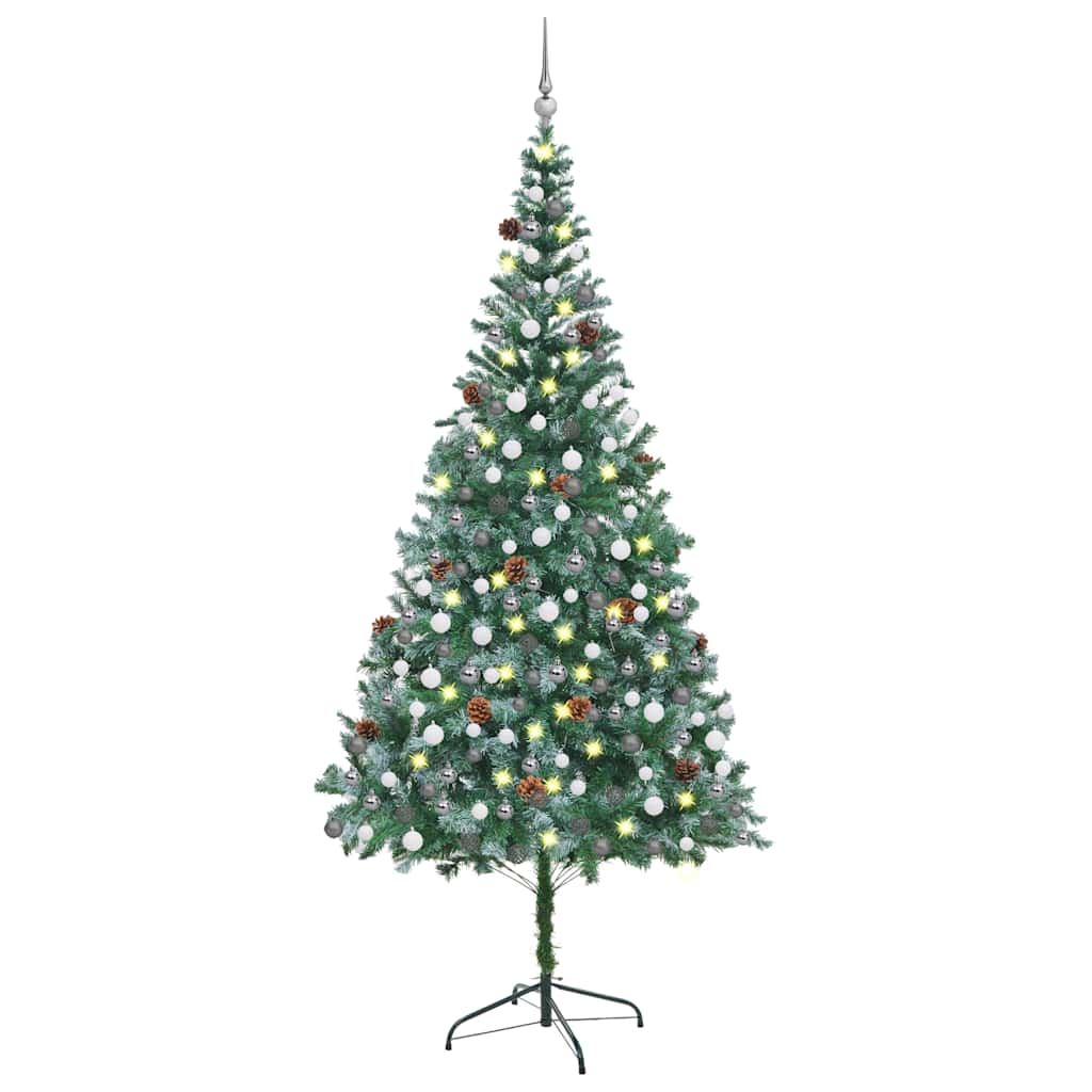 juletræ med lys + julekugler og grankogler 210 cm