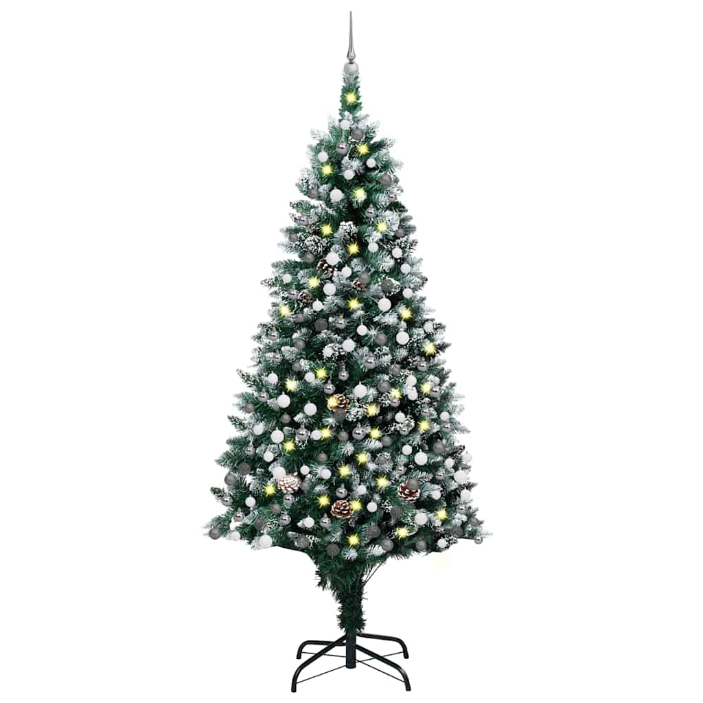 kunstigt juletræ med LED og kuglesæt og fyrrekogler 240 cm