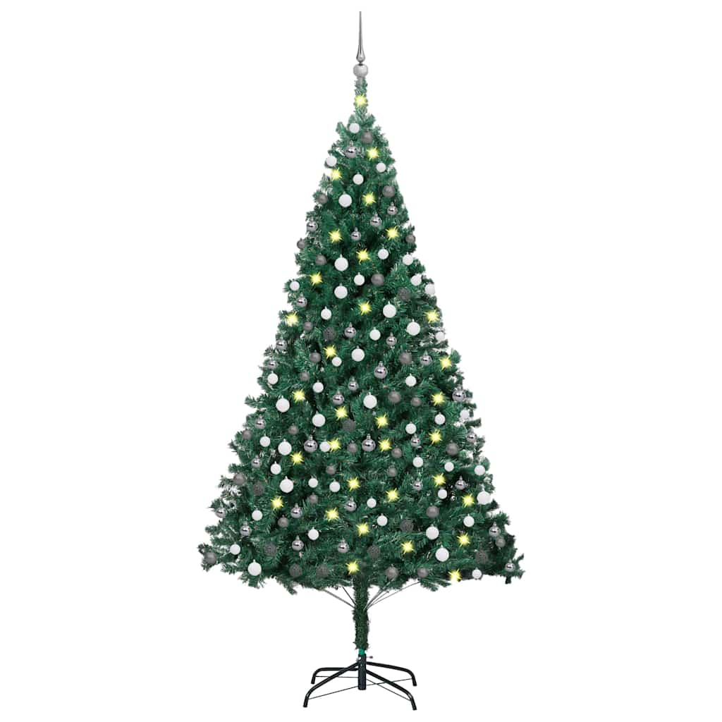 kunstigt juletræ med lys og kuglesæt 240 cm grøn