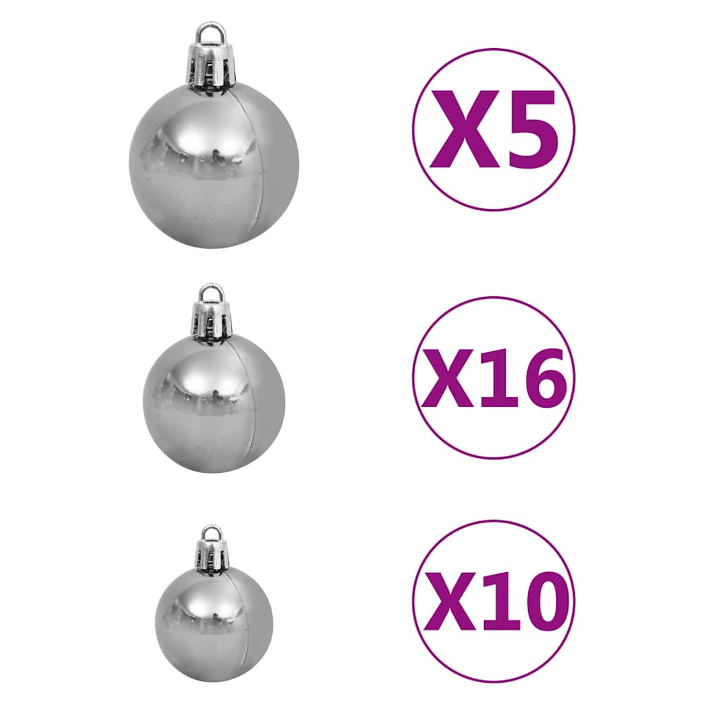 kunstigt juletræ med lys og kuglesæt 180 cm PVC hvid