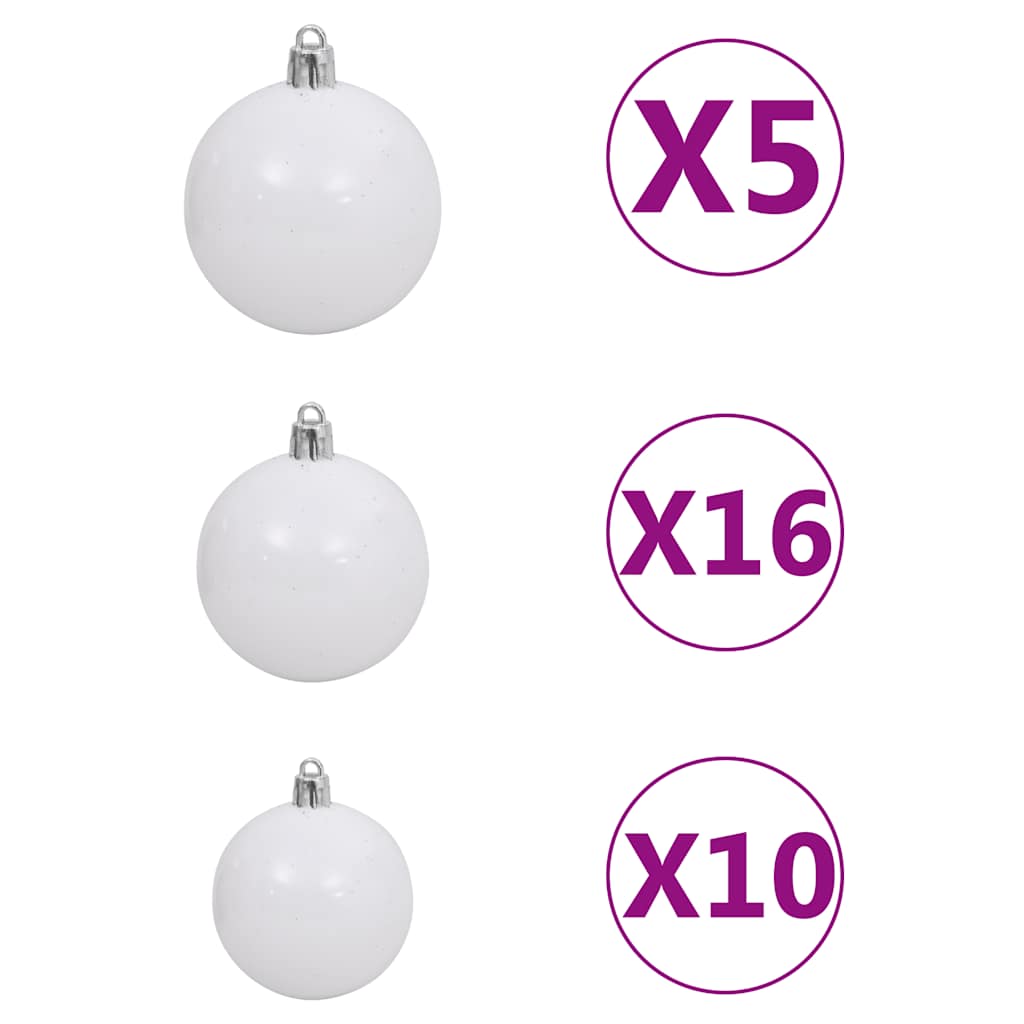 kunstigt juletræ med lys og kuglesæt 180 cm PVC hvid