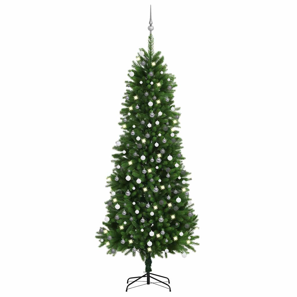 kunstigt juletræ med lys og kuglesæt 240 cm grøn